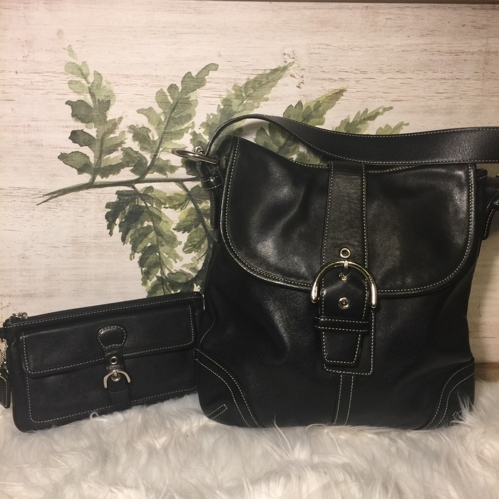 Coach black leather coach crossbody and wristlet